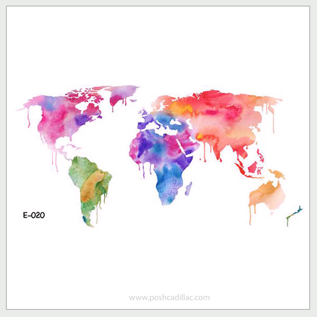 635x635 Temporary Waterproof Watercolor Body Tattoo Art World Sphere Globe - Watercolor Body