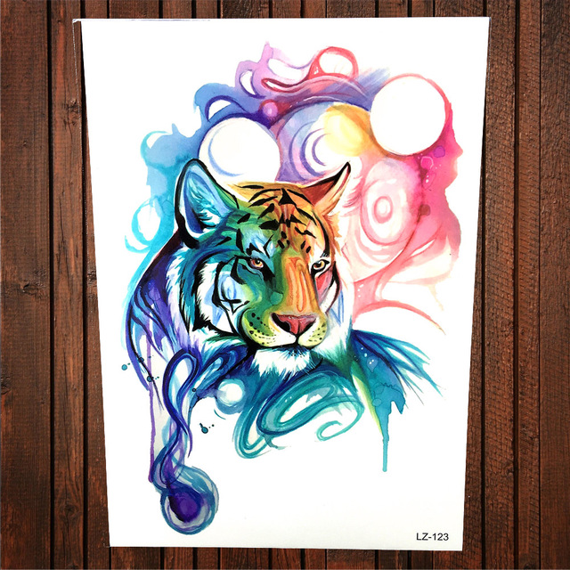 640x640 3d Henna Watercolor Body Art Painting Tiger King Temporary Tattoo - Watercolor Body