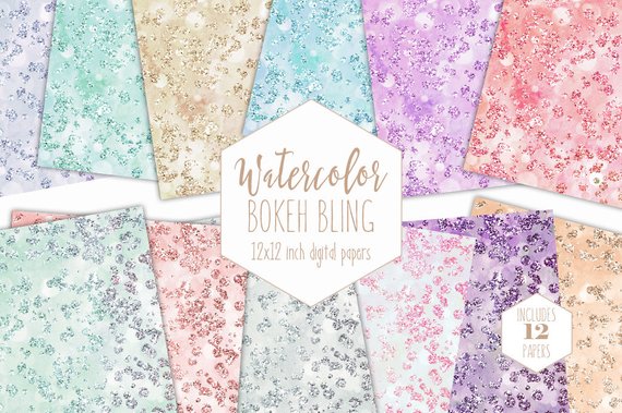 570x379 Gemstones Bling Digital Paper Pack Commercial Use Backgrounds Etsy - Watercolor Bokeh