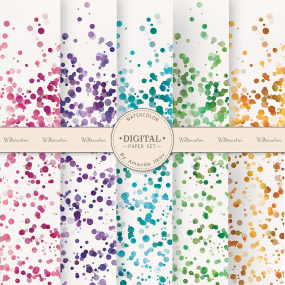 570x570 Premium Watercolor Bokeh Confetti Digital Papers - Watercolor Bokeh