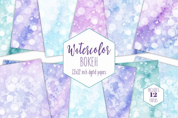 570x379 Rainbow Bokeh Watercolor Digital Paper Pack Commercial Use Etsy - Watercolor Bokeh