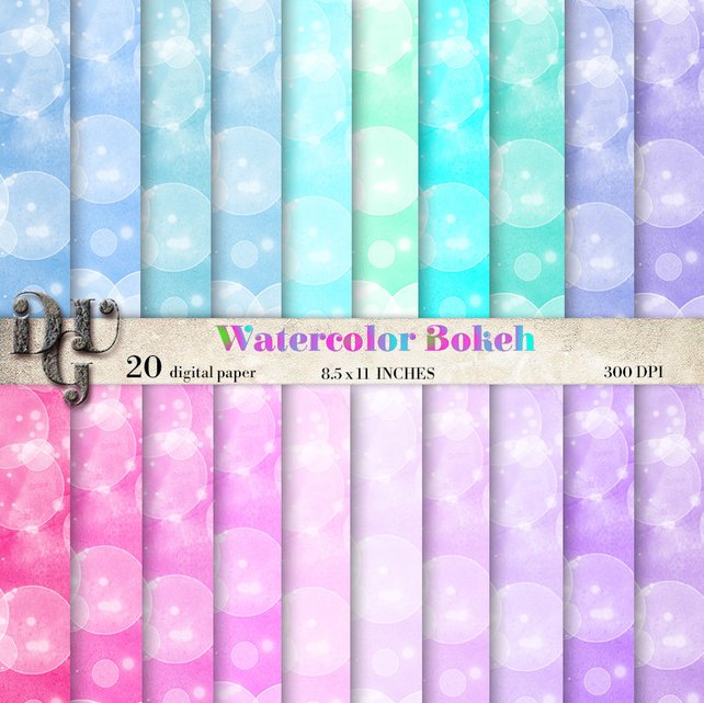 642x641 Watercolor Digital Paper Pack With Bokeh Pink And Blue Etsy - Watercolor Bokeh