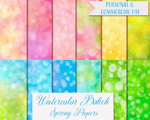 570x456 Watercolor Bokeh Spring Paper Watercolor Paper Pastel Etsy - Watercolor Bokeh