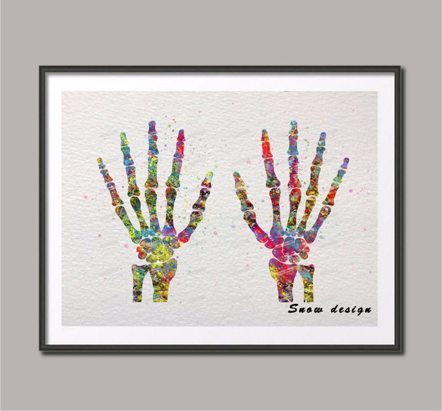 640x595 Original Watercolor Hand Bones Anatomy Wall Art Canvas Painting - Watercolor Bones
