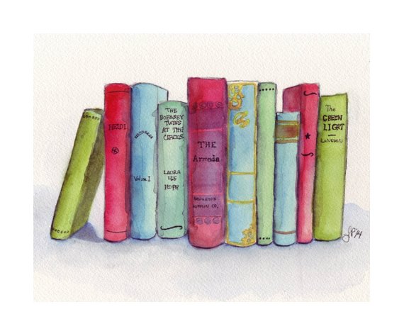 570x474 Set Of Books Watercolor Painting 5x7 Print Book Lover Etsy - Watercolor Book