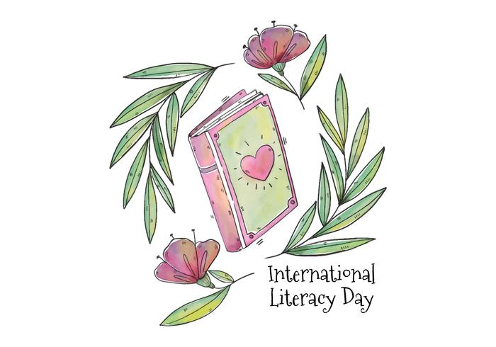 700x490 Watercolor Book With Heart For Literacy Day Vector - Watercolor Book