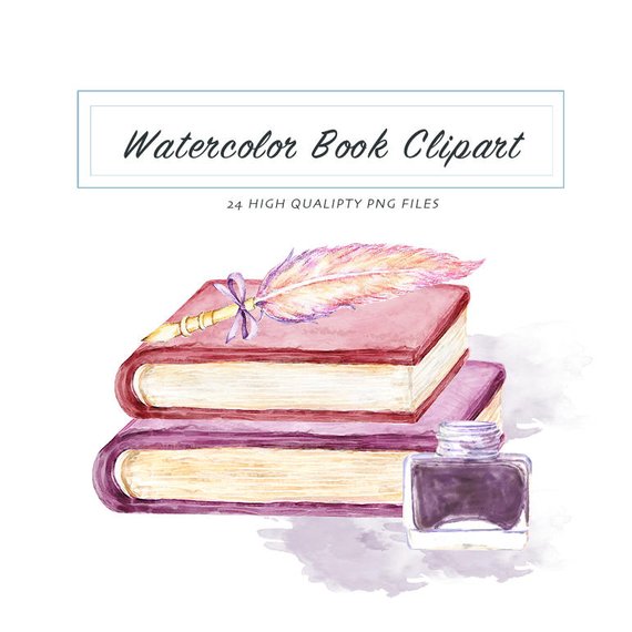 570x570 Watercolor Books Clipart Educational Items Download Etsy - Watercolor Book
