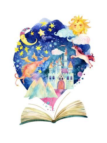 366x488 Watercolor Open Book With Magic Cloud Poster By Tanycya - Watercolor Book