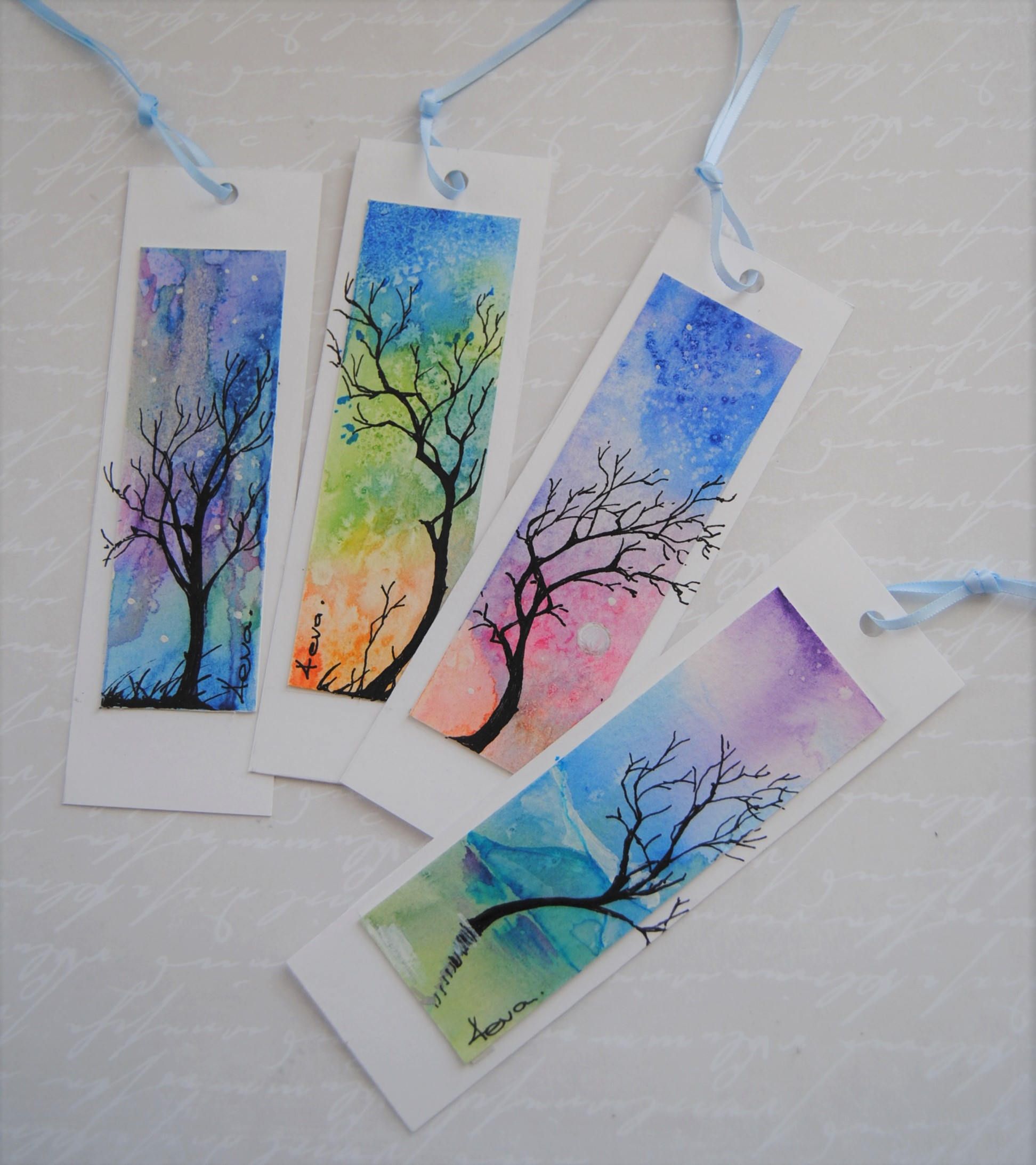 1944x2187 Watercolor Bookmarks,set Of 4, Abstract Painting,tree And Sky - Watercolor Bookmarks