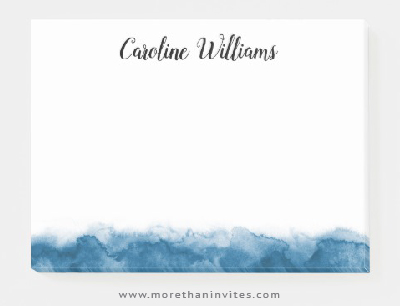 400x306 Elegant Blue Watercolor Border Post It Notes With Personalized - Watercolor Border
