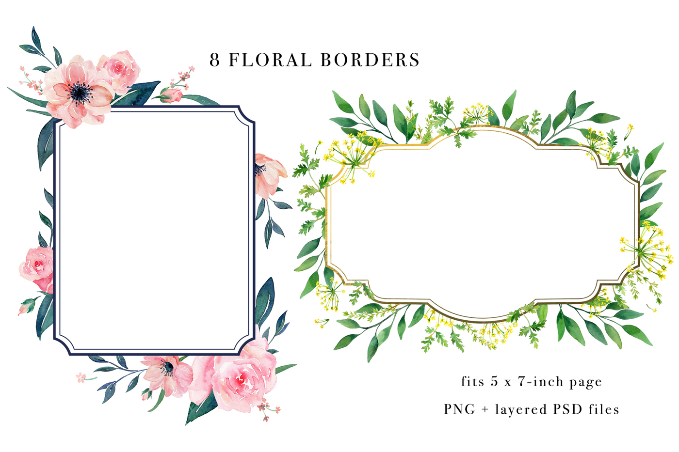 1400x933 Floral Borders Watercolor Design Set By Art By Lin - Watercolor Border