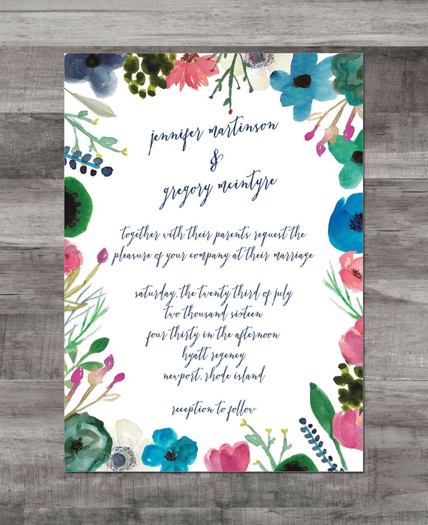 835x1024 Watercolor Flower Border Invitation Suite Katlem Design - Watercolor Border