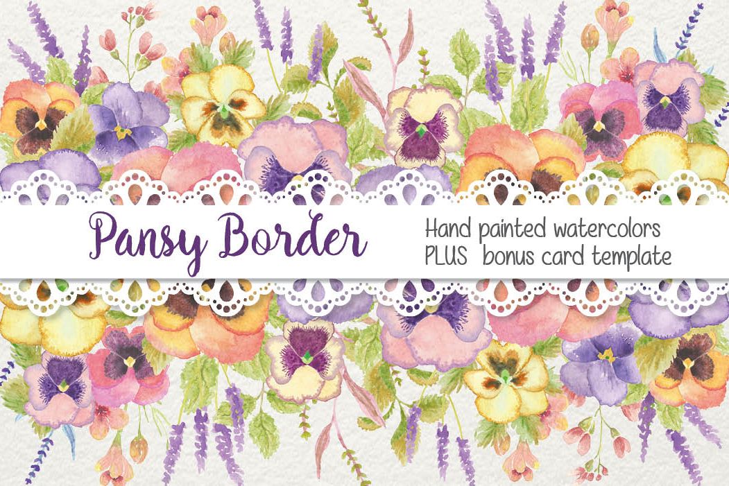 1051x701 Watercolor Border Of Pansies - Watercolor Border