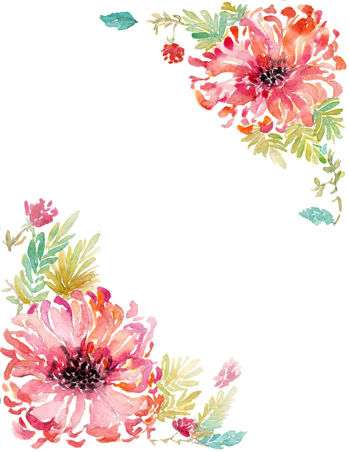 1159x1500 Downloadable Watercolor Dahlia Border Tekstury - Watercolor Border