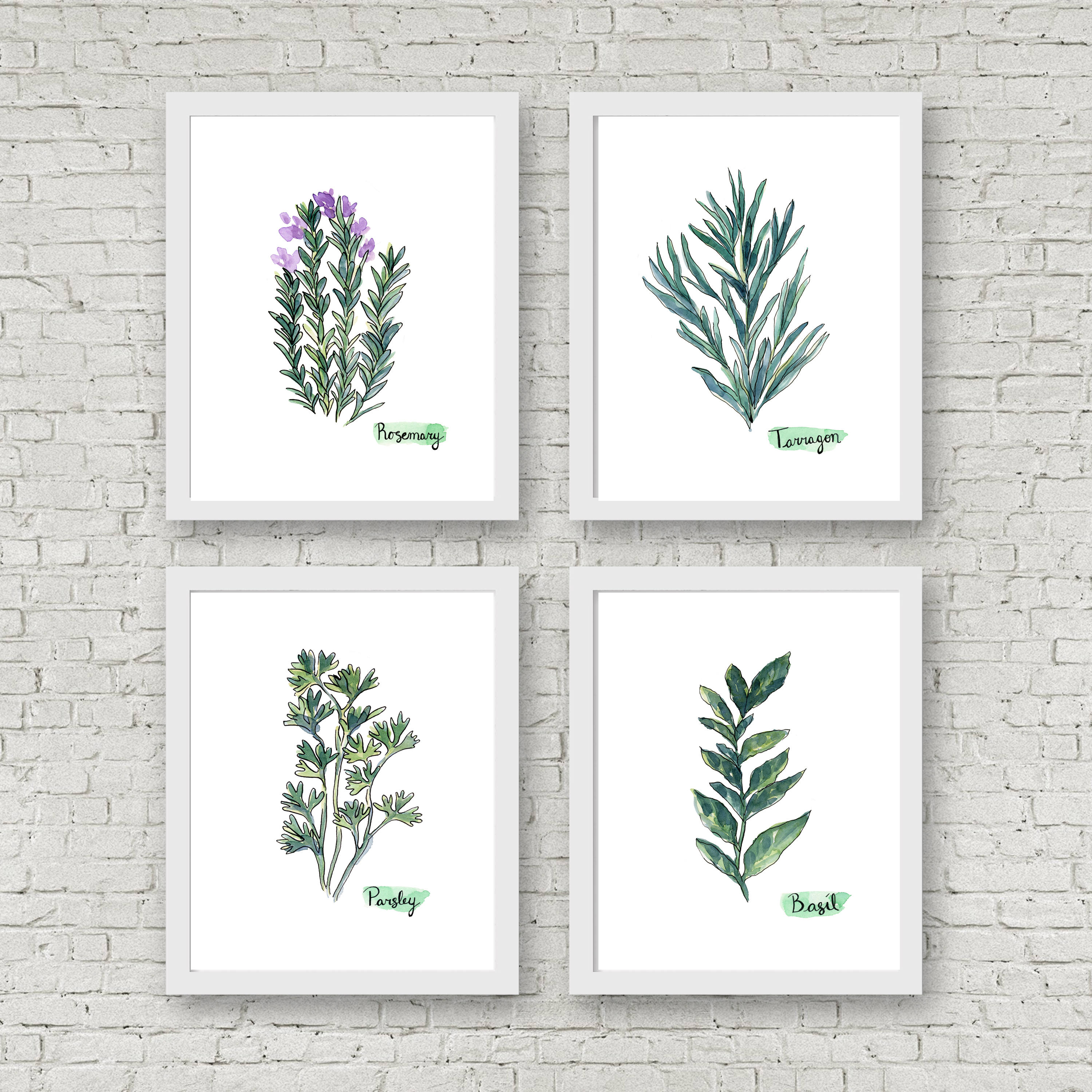 3000x3000 Watercolor Herb Print Set Of 4 Watercolor Green Botanical Prints - Watercolor Botanical Prints