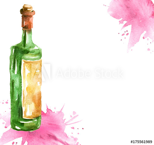 500x471 Watercolor Drawing, Postcard, Invitation, Menu, Wine List - Watercolor Bottle