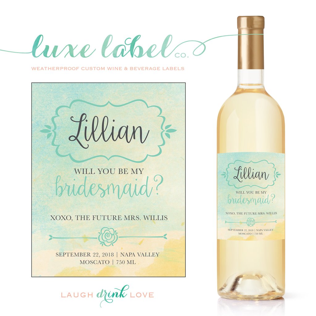 1024x1024 Will You Be My Bridesmaid Watercolor Wine Label - Watercolor Bottle