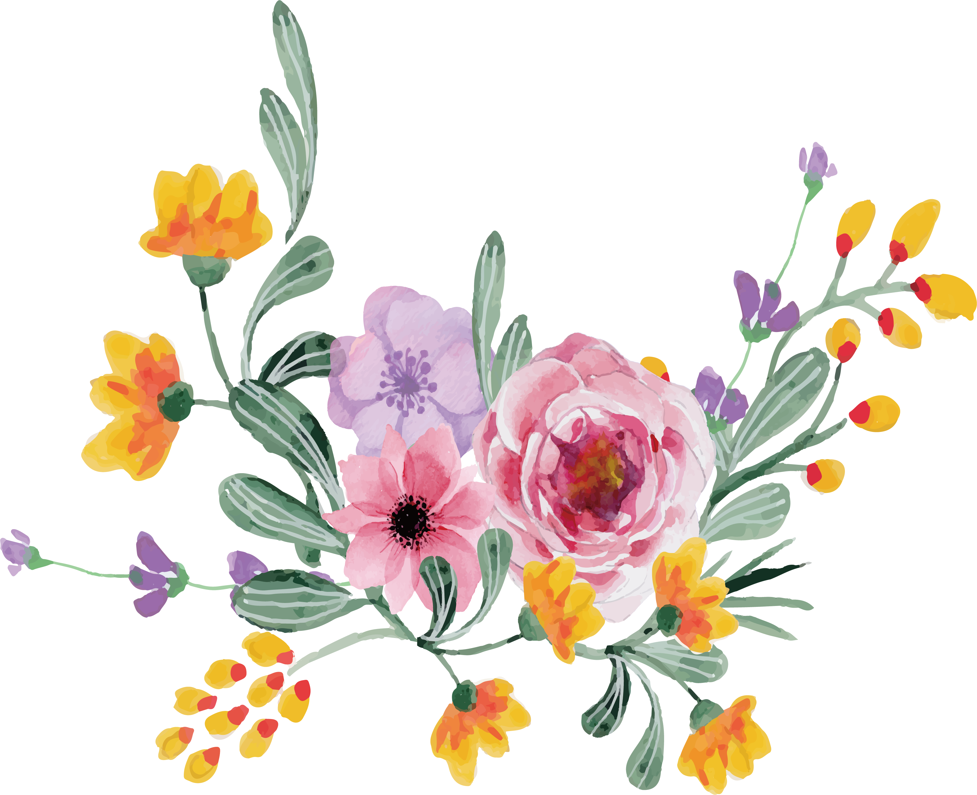 3269x2658 Floral Design Rosa Multiflora Flower Bouquet - Watercolor Bouquet