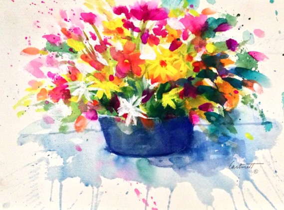 569x420 Watercolor Bouquet Of Flowers Painting - Watercolor Bouquet