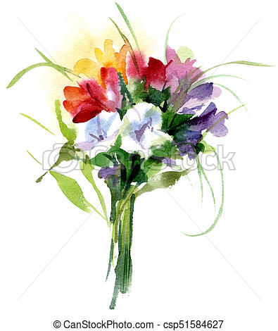 395x470 Watercolor Bouquet Of Flowers. A Picturesque Image Of A Bouquet In - Watercolor Bouquet