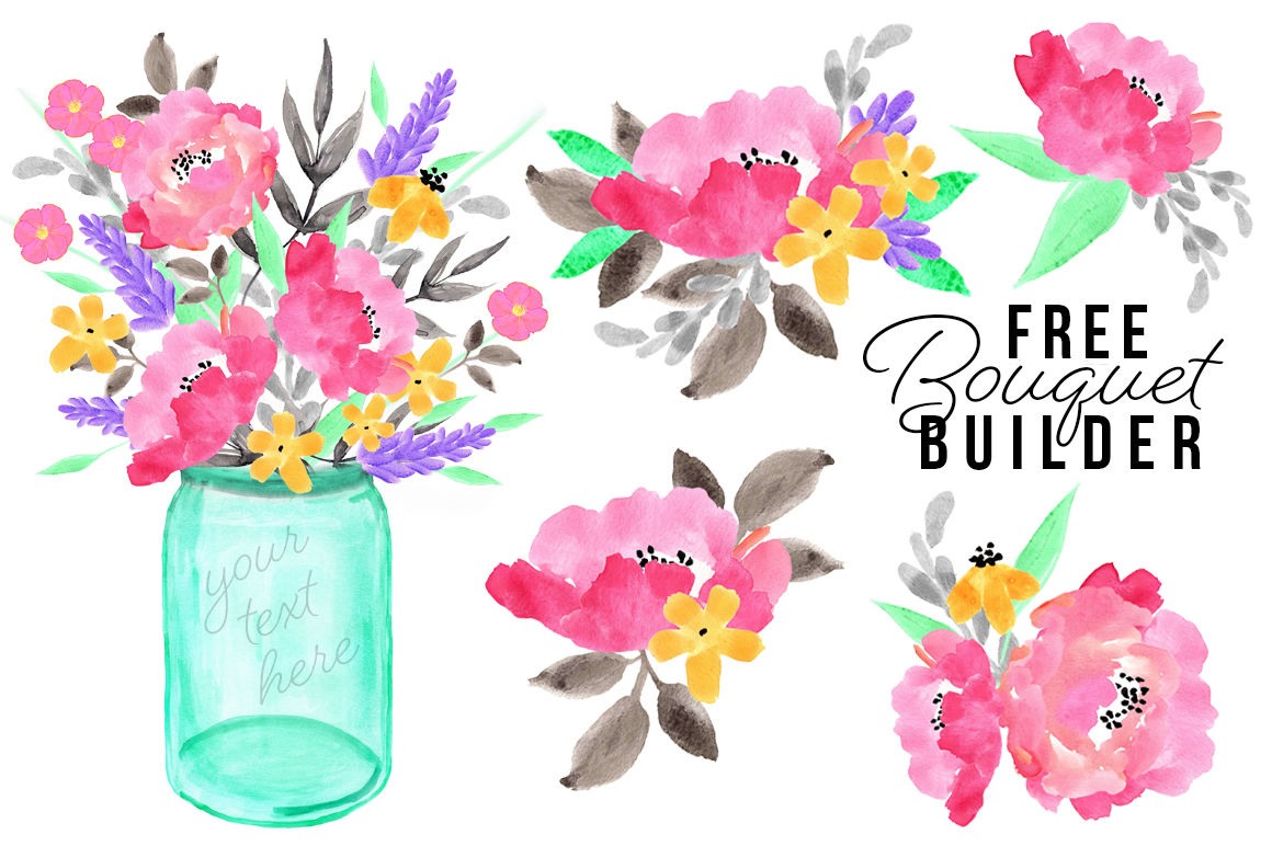 1160x772 Free Watercolor Bouquet Builder Set By Thehungryjpeg - Watercolor Bouquet