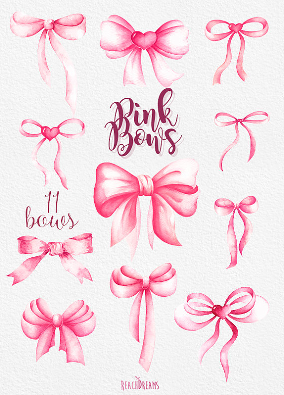 570x792 Pink Bows Watercolor Handpainted Clipart, Silk Bow, Romantic - Watercolor Bow