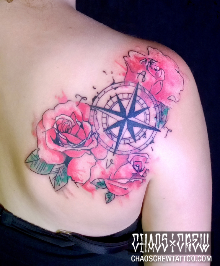 745x900 Rosen Und Kompass Tattoo By Luca Limito - Watercolor Bow Tattoo
