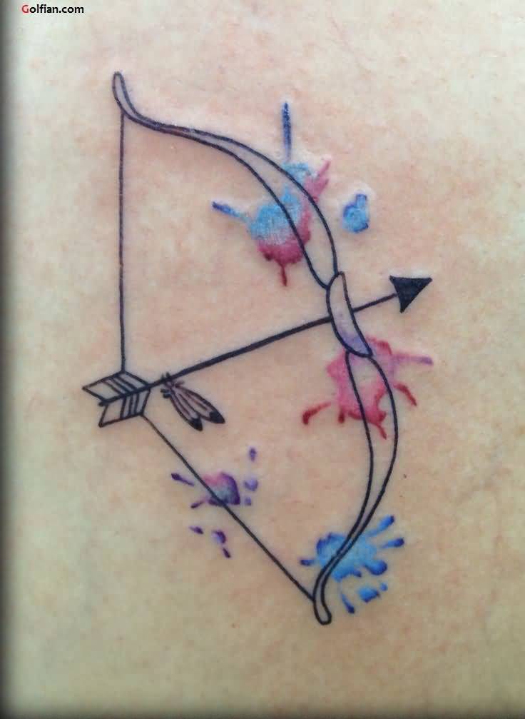 736x1007 Watercolor Splash With Arrow And Bow Tattoo - Watercolor Bow Tattoo