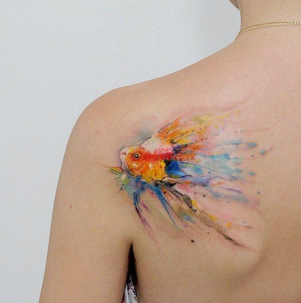 591x595 Watercolor Tattoos 42 Pacho Tattoo - Watercolor Bow Tattoo