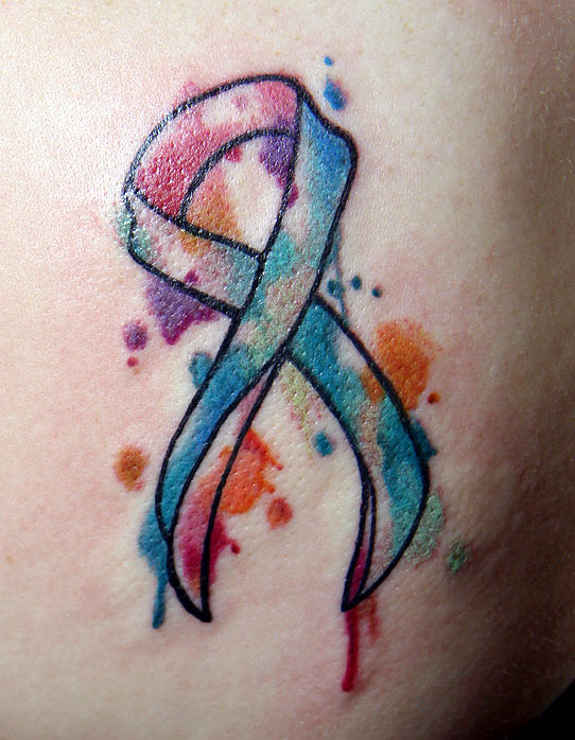 575x740 42 Cool Breast Cancer Ribbon Tattoos Designs - Watercolor Bow Tattoo