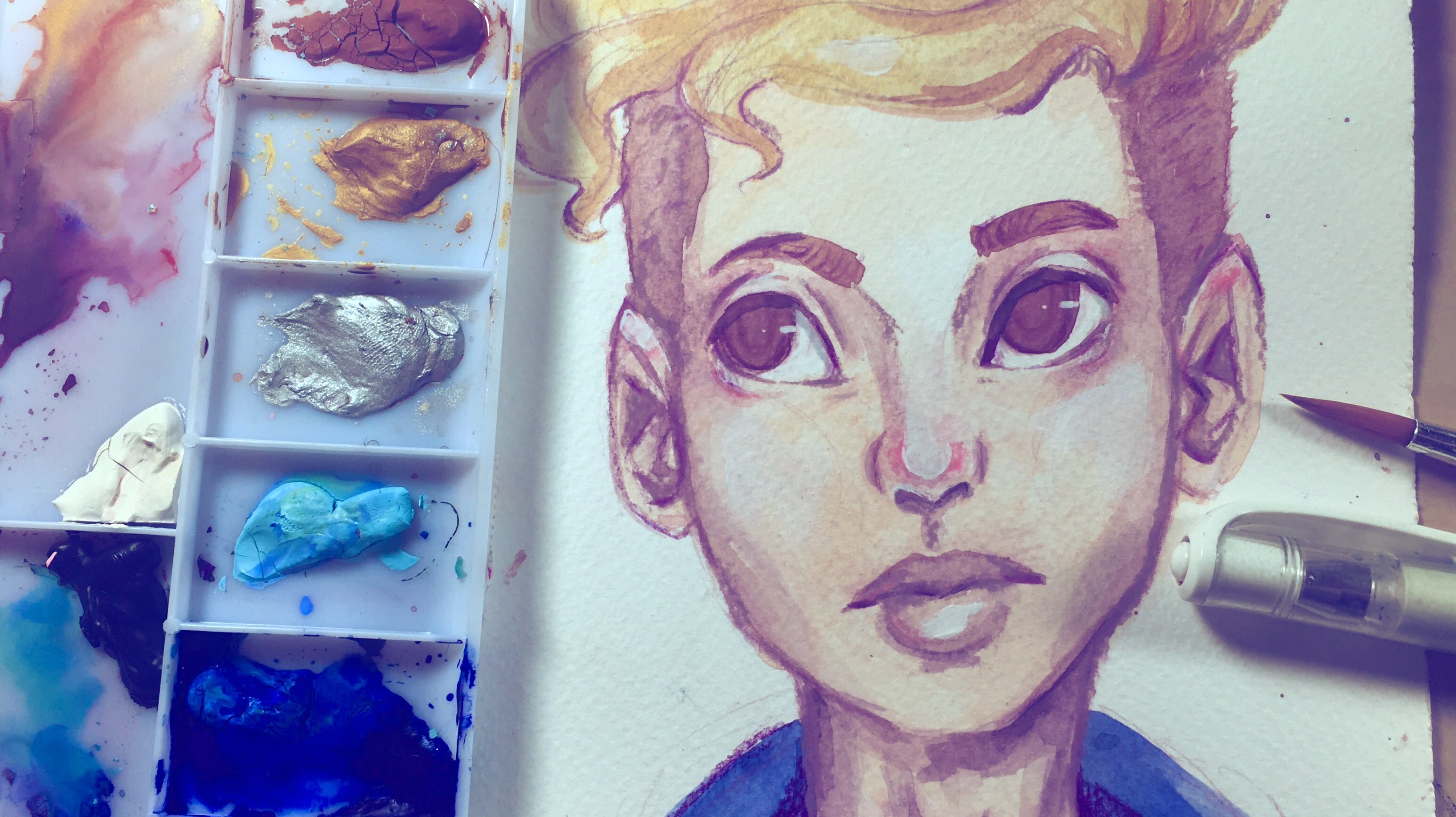 3092x1736 Boy In Denim Jacket - Watercolor Boy