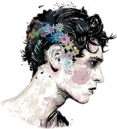 383x420 Boy Man Flowers Watercolor Art Paint Sideprofile Profil - Watercolor Boy