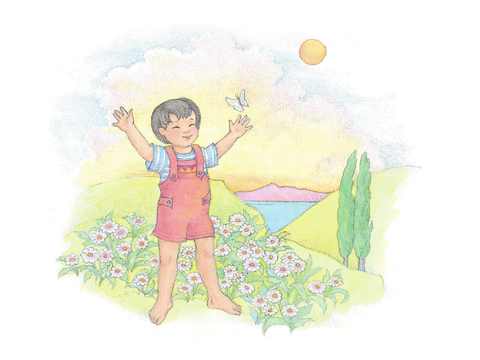 1600x1200 Boy In A Meadow - Watercolor Boy