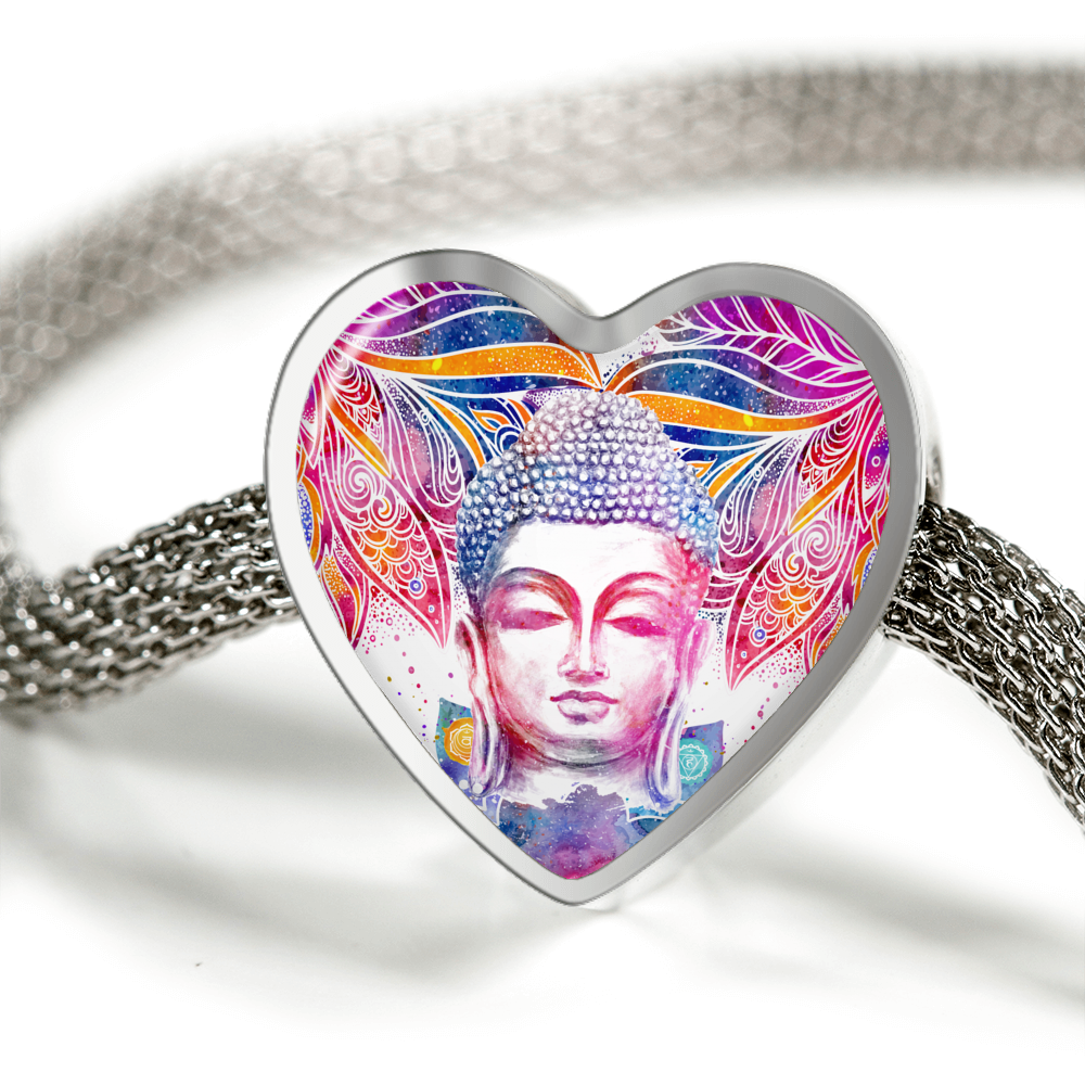 1000x1000 Watercolor Om Heart Shaped Charm Bracelet - Watercolor Bracelet