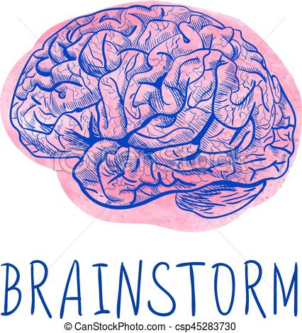 426x470 Brainstorm Letters And Blue Drawing Of Human Brain On Pink - Watercolor Brain