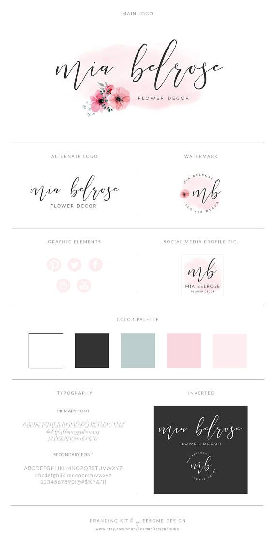 570x1119 Pink Watercolor Branding Package,flower Watermark Logo Design - Watercolor Branding
