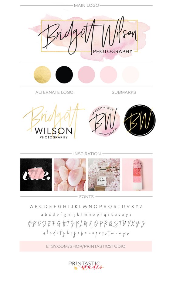 570x926 Pink Watercolor Branding Package Photography Logo Makeup Etsy - Watercolor Branding