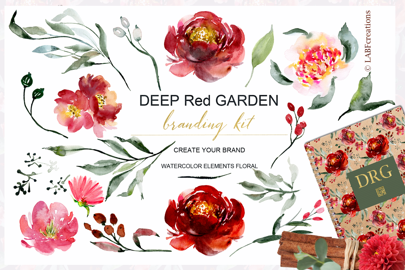 1400x933 Deep Red Garden. Watercolor Branding Kit. By Labfcreations - Watercolor Branding