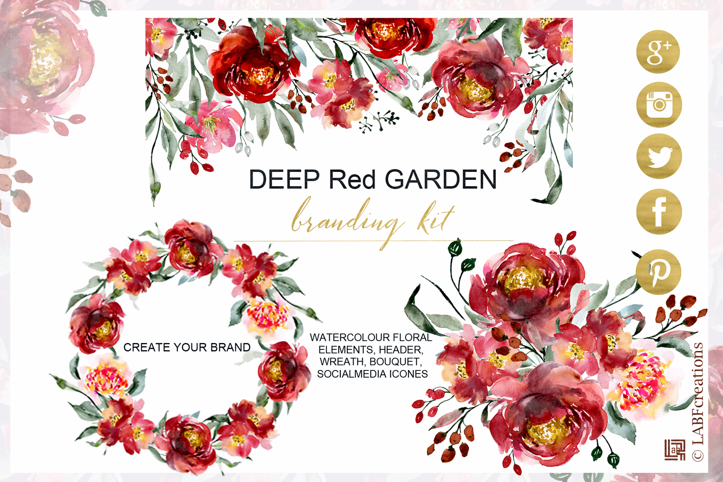 2366x1578 Deep Red Garden. Watercolor Branding Kit. - Watercolor Branding