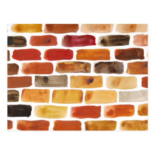 540x540 Brick Wall In Brown Shades, Watercolor Painting Postcard - Watercolor Brick Wall