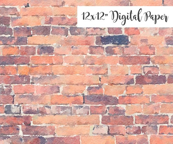 570x475 Digital Paper Brick Texture 12x12 Watercolor Digital Etsy - Watercolor Bricks