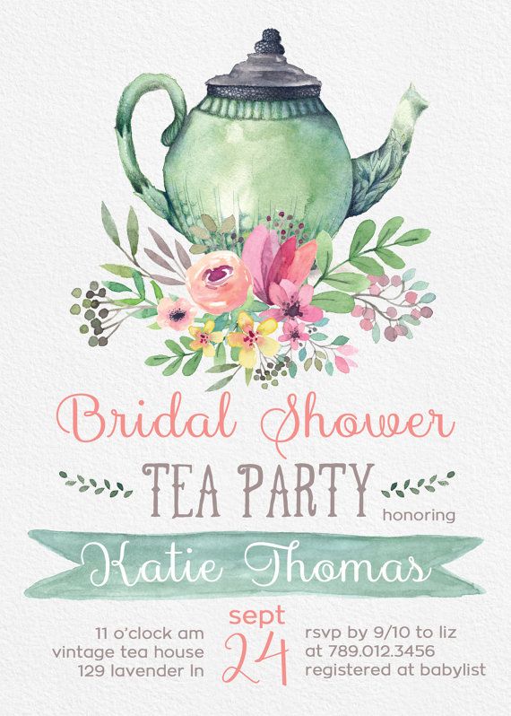 570x798 Tea Party Bridal Shower Invitations, Wedding Shower Invite - Watercolor Bride