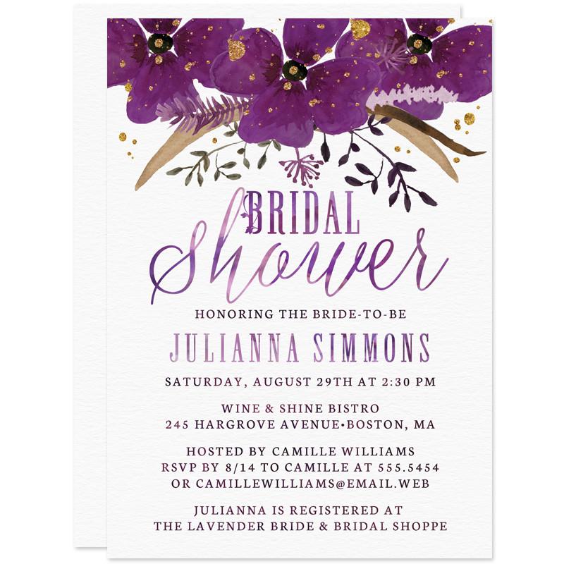 800x800 Violet Watercolor Floral Bridal Shower Invitations The Spotted - Watercolor Bride
