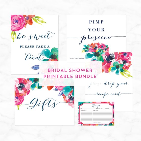 570x570 Watercolor Bridal Shower Printable Bundle, Recipe Card For The - Watercolor Bride