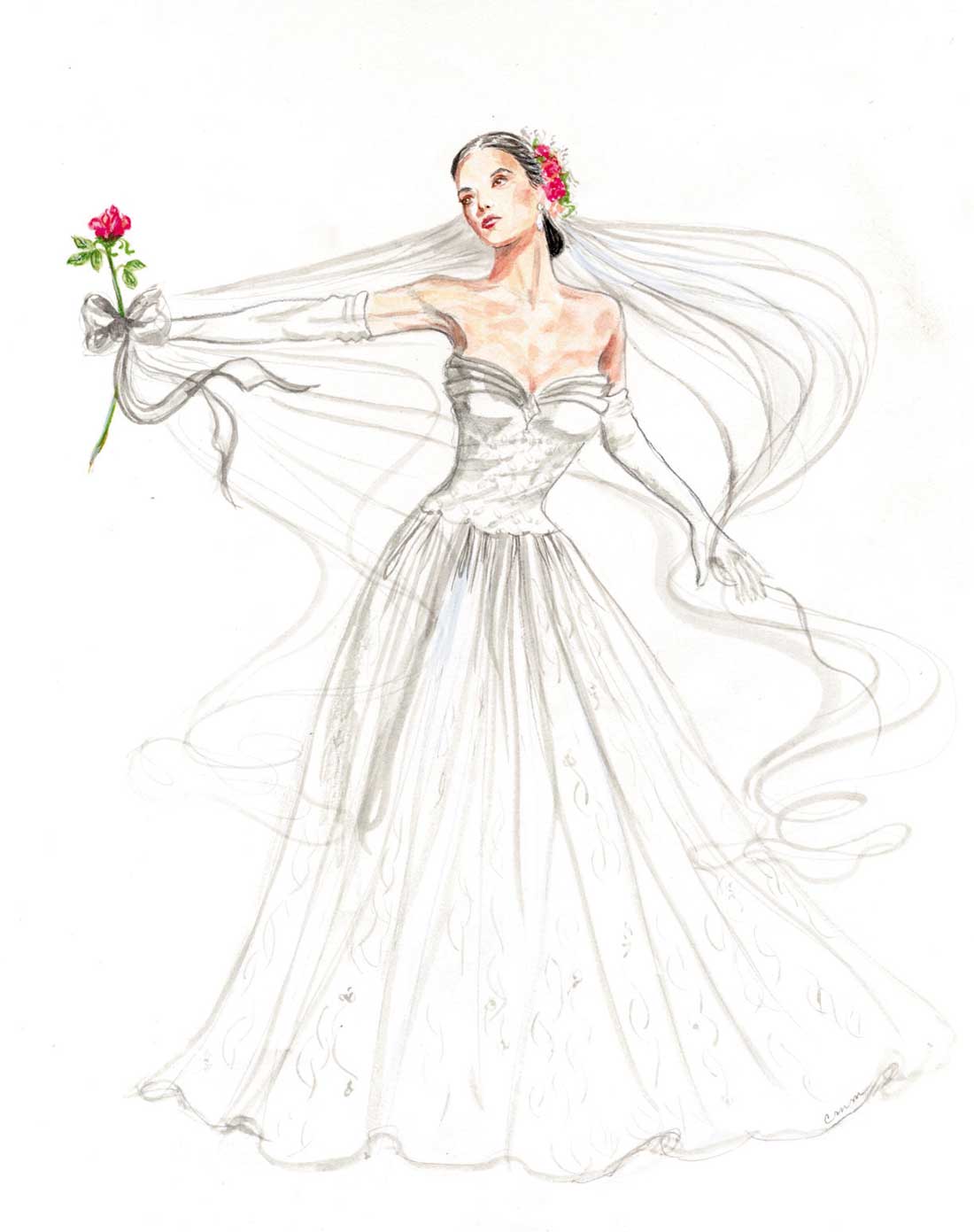 1100x1391 Bride 4 In Series Watercolor By Cindy Mcclure Cindy Mcclure - Watercolor Bride