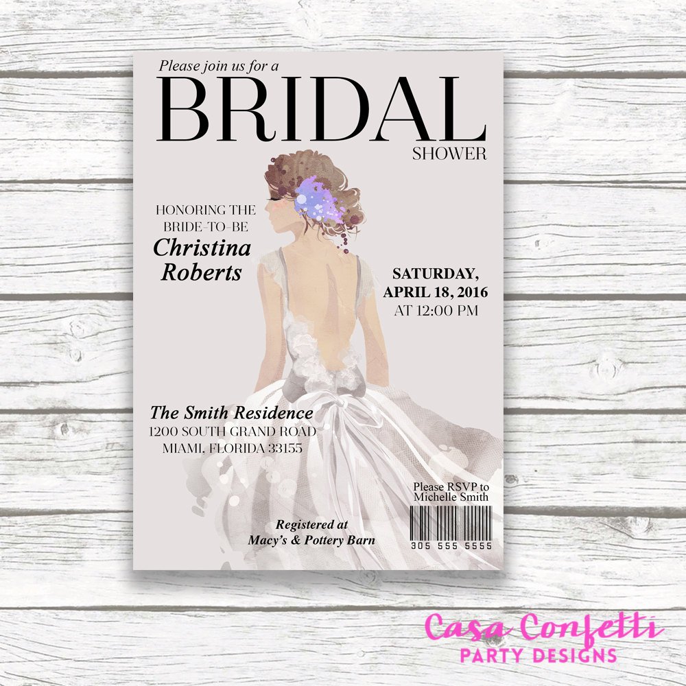 1000x1000 Couture Bridal Shower Invitation, Fashion Magazine Invite - Watercolor Bride