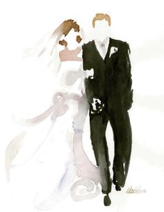 236x305 Custom Wedding Gift Or Birdesmaid Gift - Watercolor Bride And Groom