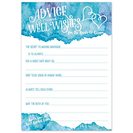 425x425 Wedding Advice Cards (50 Count) - Watercolor Bride And Groom