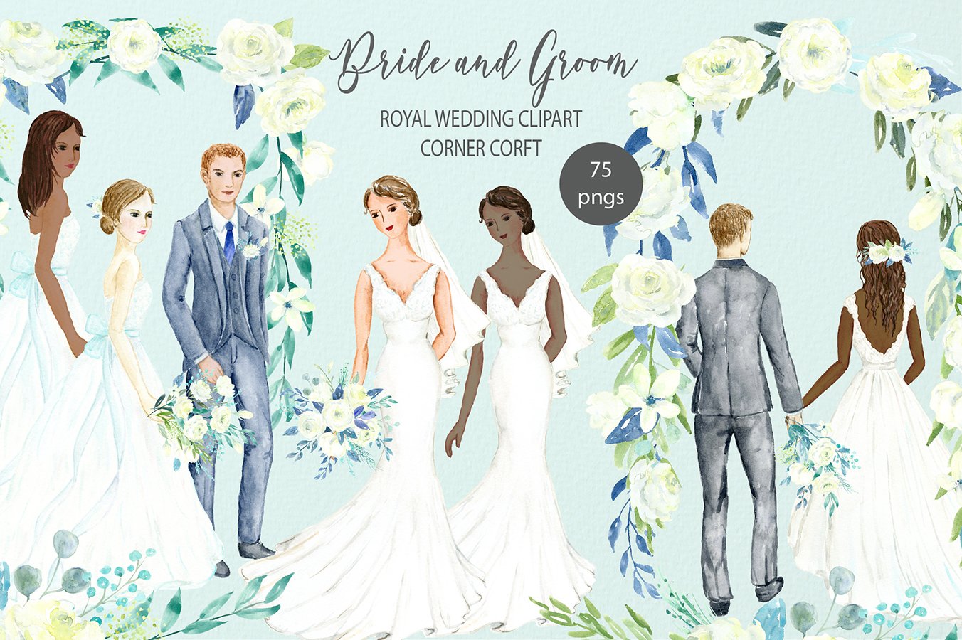 1352x900 Watercolor Clipart Bride And Groom Figurine, Wedding Portrait - Watercolor Bride And Groom