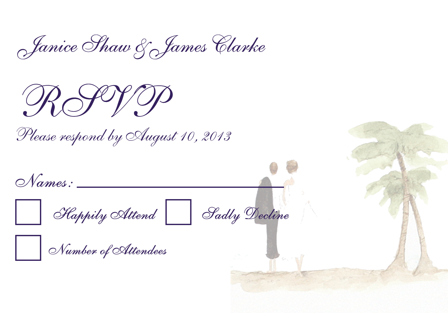 1500x1050 Beach Wedding Invitation - Watercolor Bride And Groom